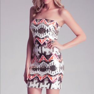 NWT. Bebe strapless zigzag sequin dress.